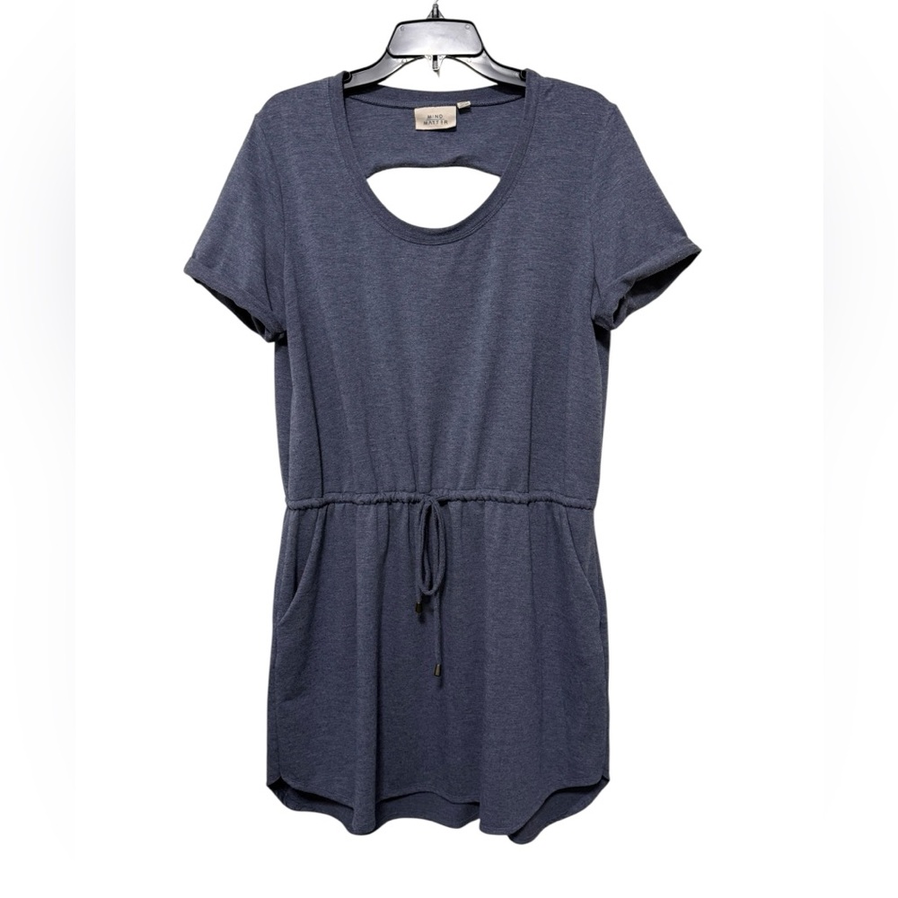 Mind Matter Women’s Blue Short Sleeve Mini Dress with Cut Out Upper Back